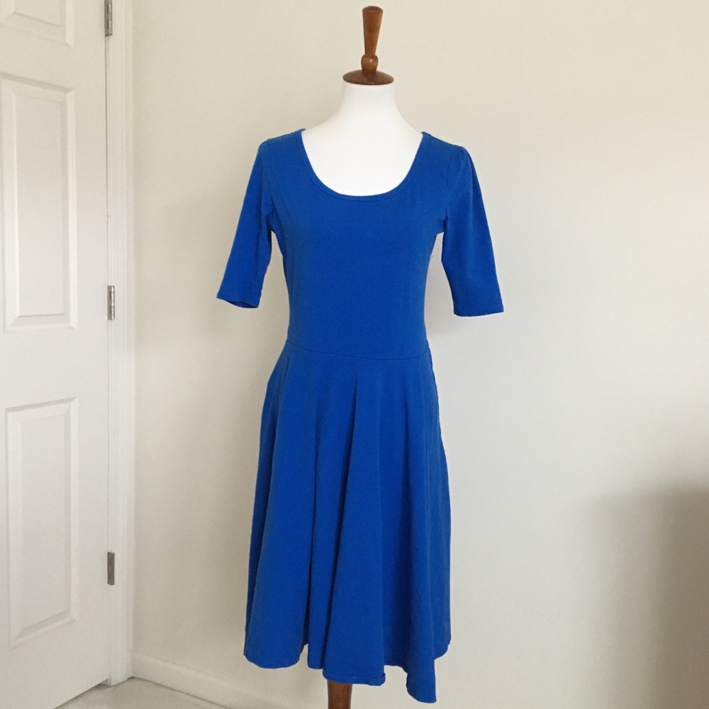 LuLaRoe Royal Blue Scoop Neck Fit-and-Flare Dress